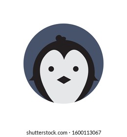 Round penguin on blue background