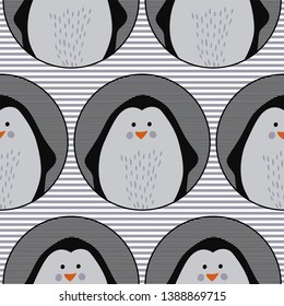 Round penguin seamless pattern for baby blanket