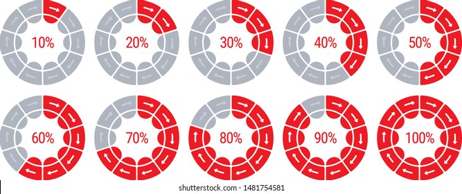 round percent numbers. percentage slices and rotating arrow signs