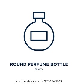 round perfume bottle icon from beauty collection. Thin linear round perfume bottle, bottle, spray outline icon isolated on white background. Line vector round perfume bottle sign, symbol for web and 