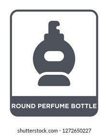 round perfume bottle icon vector on white background, round perfume bottle trendy filled icons from Beauty collection, round perfume bottle simple element illustration
