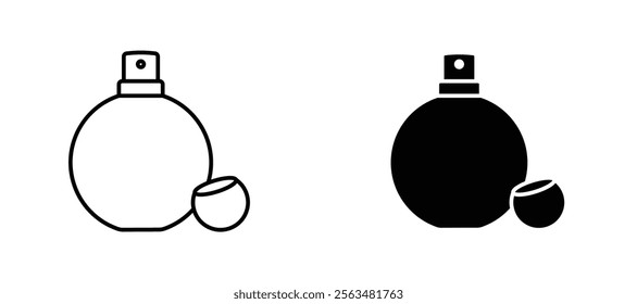 Round perfume bottle icons in outline and fill. vector illustration for ui.