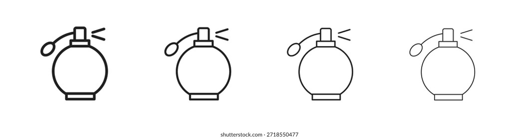 Iconos redondos de la botella de perfume, conjunto de iconos lineales. Iconos lineales negros de la palma