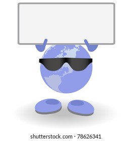 Round person with blank card  on a white background