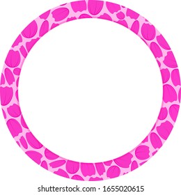 Round petal frame for photos. Isolated vector pink photo frame on white background