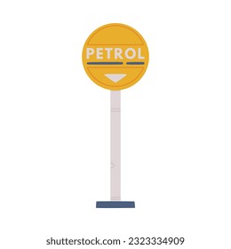 Round Petrol Signpost or Road Sign with Direction to Refueling Station Vector Illustration