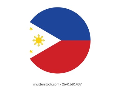 Round Philippines Flag Icon – Philippines Flag Circular Vector Badge with Standard Colors and National Symbol. Circle Flag Icon of Philippines, Button Badge Icon.
