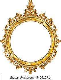 round photo frame, metal gold, intricate pattern vector