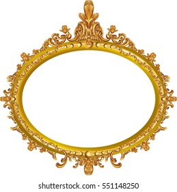 round photo frame, metal gold, interi pattern vector