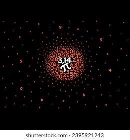 round pi number and symbol on black background. pi number, pi symbol and scattered numbers