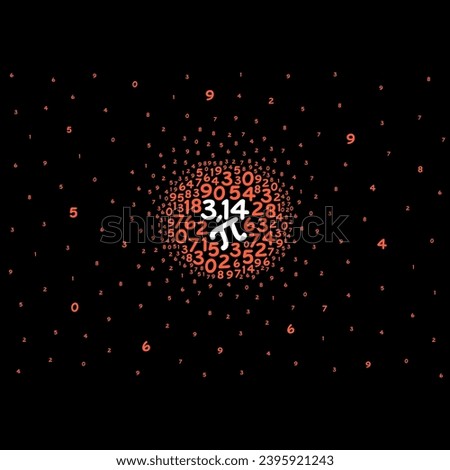 round pi number and symbol on black background. pi number, pi symbol and scattered numbers