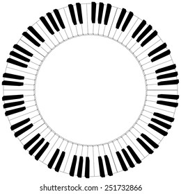 round piano keyboard frame in black and white