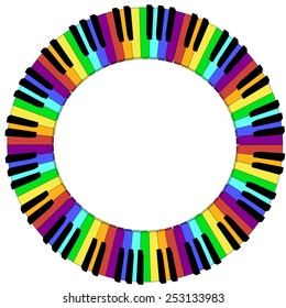 round piano keyboard frame in rainbow colors