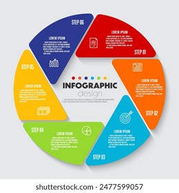 Redondear el gráfico circular en 6 pasos. Infografía para información empresarial.