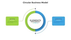 Round Pie Chart Split Into 2 Equal Parts. Concept Of Model With Two Features Of Business Project To Compare. Simple Flat Infographic Vector Illustration For Information Analysis, Presentation, Report.