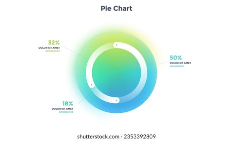 Gráfico circular dividido en 3 partes. Concepto de modelo con tres características de proyecto de negocio a comparar. Ilustración simple de vectores infográficos borrosos para análisis de información, presentación, informe.