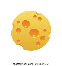 Round piece of cheese with holes. Vector stock illustration.