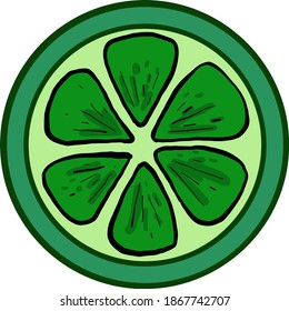 Round piece of lime, illustration, vector on white background.