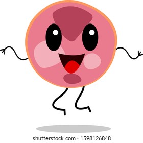 round piece of sausage cartoon character jumping and dancing on a white background food concept