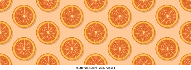 Round piece of sweet orange on a seamless background. Wrapper, background or banner for advertising.