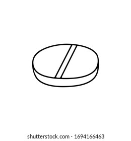 Round pill vector icon hand-drawn with black stroke isolated on white background. Doodle logo of medical tablet