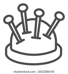 Almofada redonda com agulhas ícone linha, ferramentas de costura conceito. Gráficos vetoriais. Agulhas tampa para tricô, artesanato sinal acessório no fundo branco, ícone de estilo de contorno para design móvel ou web