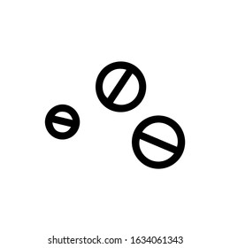 Round pills or tablets in hand drawn doodle style isolated on white background. Vector stock outline illustration. Single. Sign element. Medical equipment. Logo. Print. Line art. Coloring book.