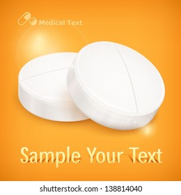Round pills & text isolated on yellow background, vector illustration. Vector Illustration.