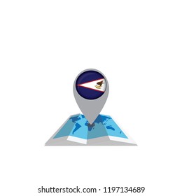 Round pin with flag of american samoa on the map