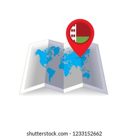 Round pin with flag of Belarus on the map