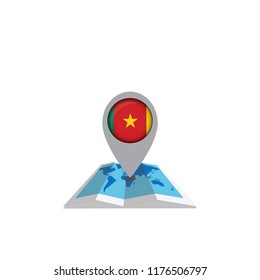 Round pin with flag of Cameroon  on the map