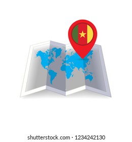 Round pin with flag of Cameroon on the map