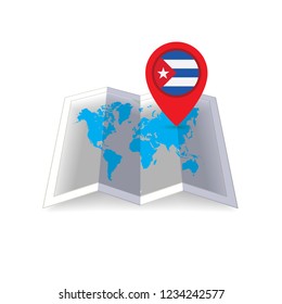 Round pin with flag of Cuba on the map