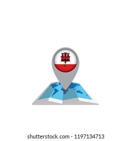 Round pin with flag of Gibraltar on the map