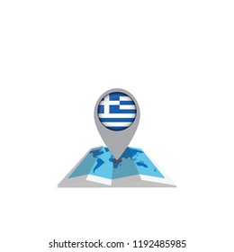 Round pin with flag of Greece on the map