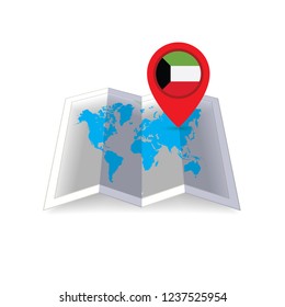 Round pin with flag of Kuwait on the map