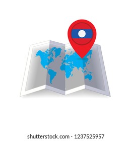 Round pin with flag of Laos on the map