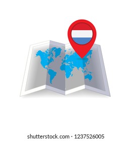 Round pin with flag of Luxembourg on the map