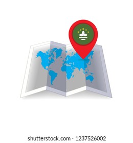 Round pin with flag of Macao on the map