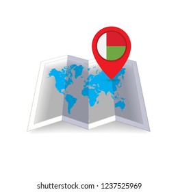 Round pin with flag of Madagascar on the map
