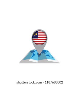 Round pin with flag of Malaysia on the map