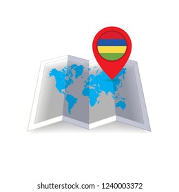 Round pin with flag of Mauritius on the map