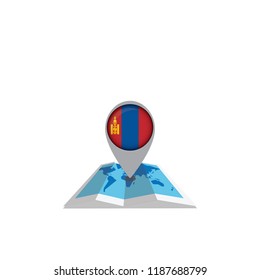Round pin with flag of Mongolian on the map