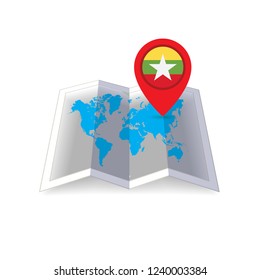 Round pin with flag of Myanmar on the map