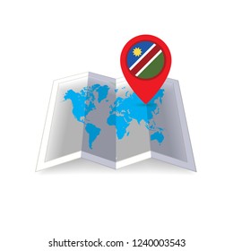Round pin with flag of Namibia on the map