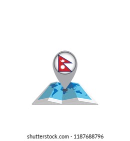 Round pin with flag of Nepal on the map