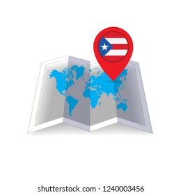 Round pin with flag of Puerto-rico on the map
