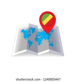 Round pin with flag of Republic of the Congo on the map