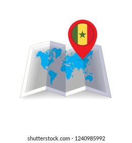 Round pin with flag of Senegal on the map