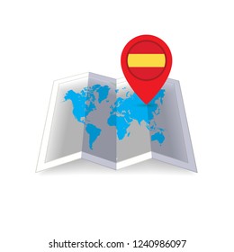 Round pin with flag of Spain on the map